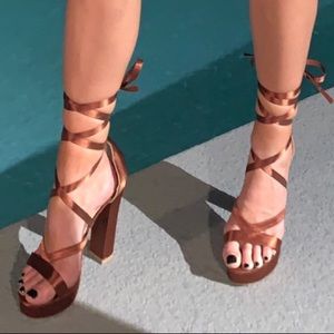 Copper Satin Platform Lace Up Heel Size 9